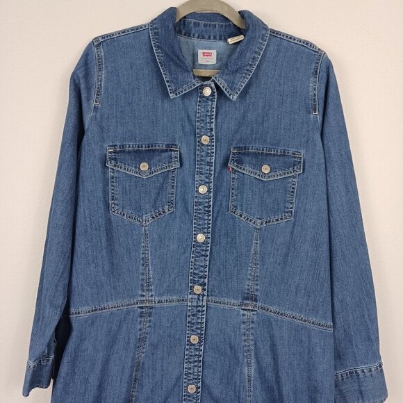 LEVI'S Snap Button-Down Denim Dress women's long sleeve 1X cowgirl western - Picture 3 of 6